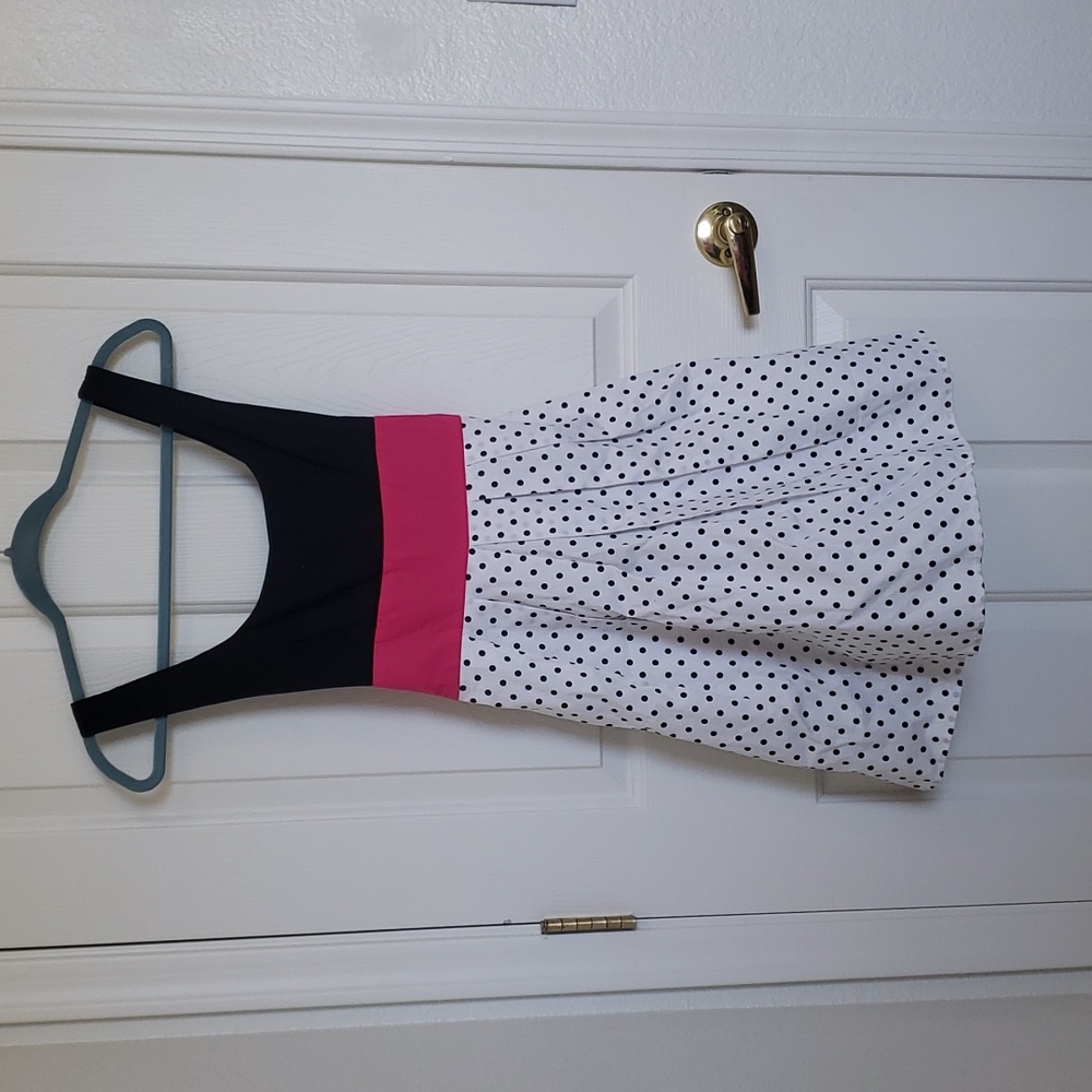 City Triangles Black, Pink, and White Polka Dot Dress